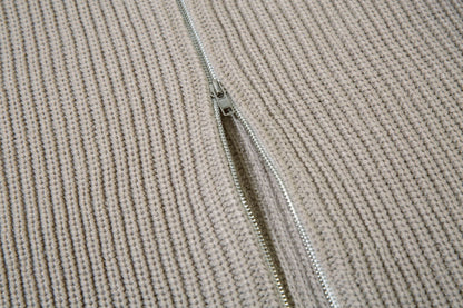 Colorblock Zipper Stand Neck Knit Cardigan WN11227