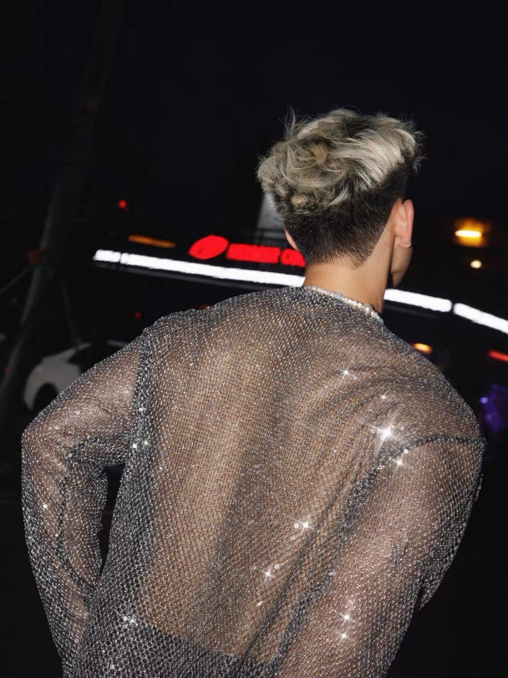 Sequin Mesh Sheer Oversize Long Sleeve T-Shirt WN27946