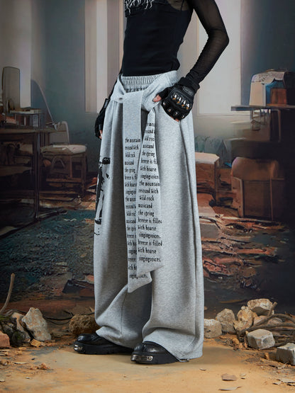 Letter Portrait Print Strap Wide Leg Sweatpants WN21353