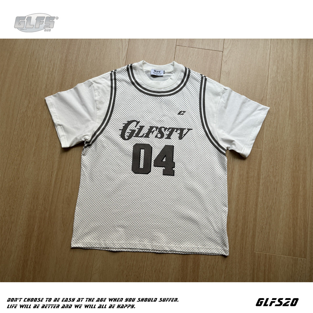 Fake Layered Mesh Number Print Short Sleeve T-Shirt WN26515