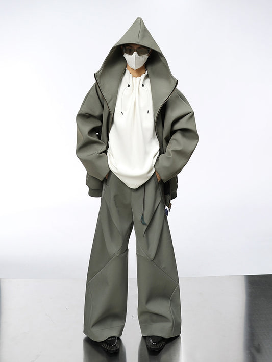 Oversize Hooded Jacket & Wide-leg Pleats Trousers Setup WN5401