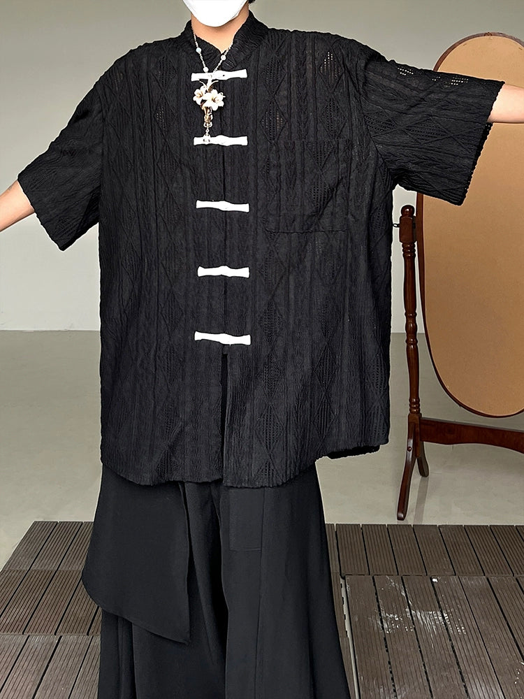 Jacquard Hollow-Out Short Sleeve Shirt WN19969