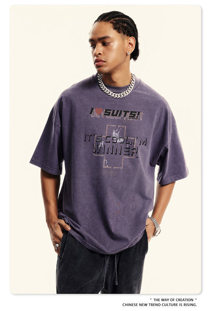 Washed Print Oversize Short-sleeve T-shirt WN6422