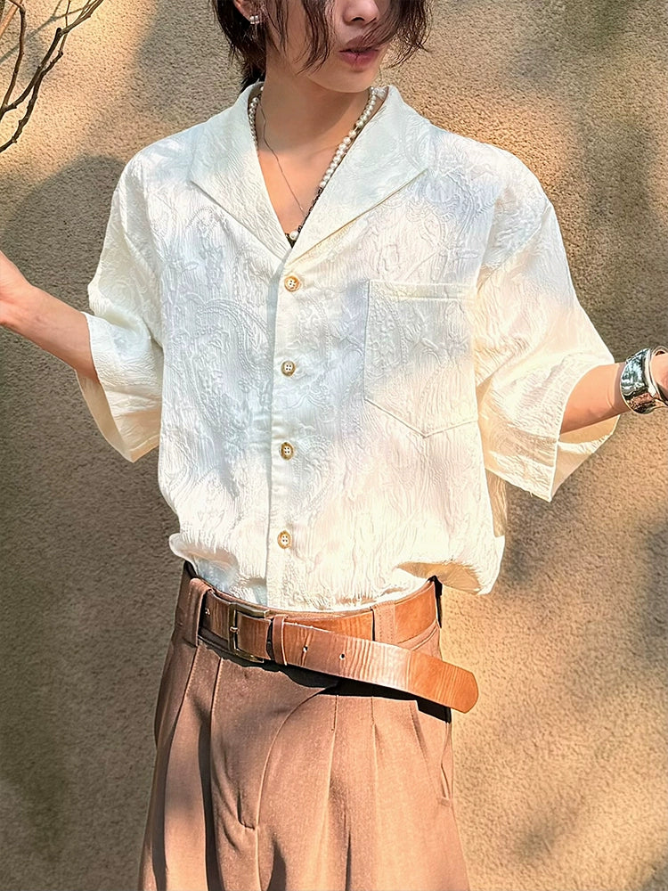 Jacquard Texture Cuban Collar Short Sleeve Shirt WN20019