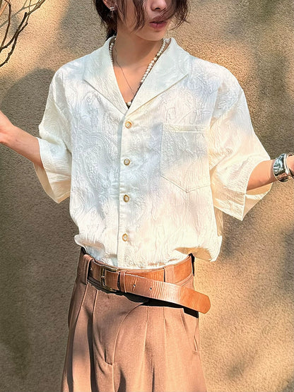 Jacquard Texture Cuban Collar Short Sleeve Shirt WN20019