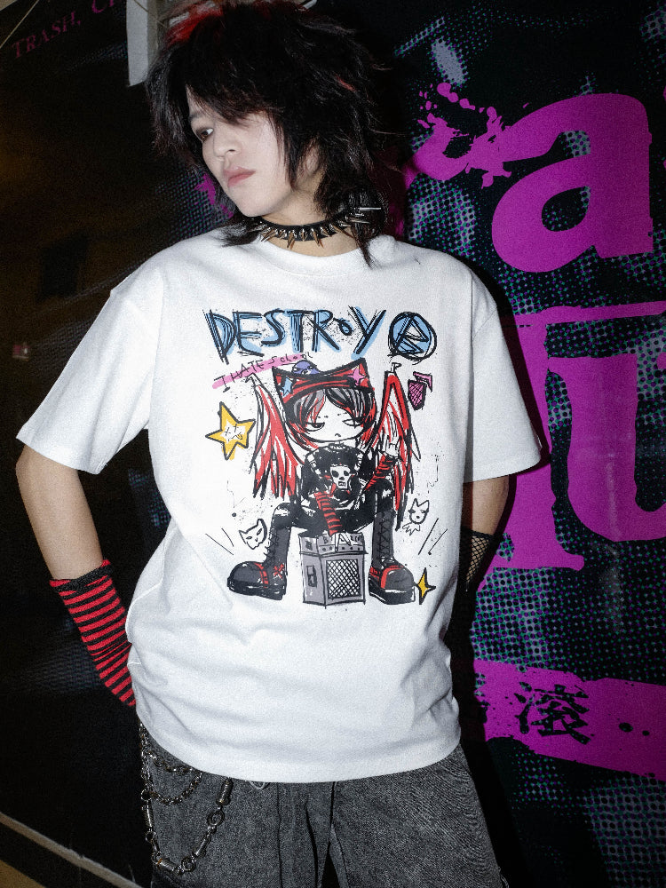 Graffiti Print Oversize Short Sleeve T-Shirt WN16019