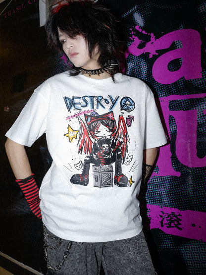 Graffiti Print Oversize Short Sleeve T-Shirt WN16019