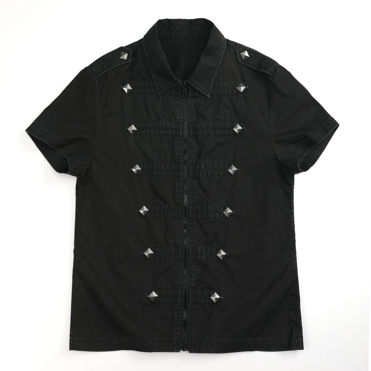 Metal Studs Zipper Short Sleeve Shirt WN27184
