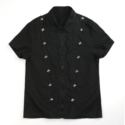 Metal Studs Zipper Short Sleeve Shirt WN27184