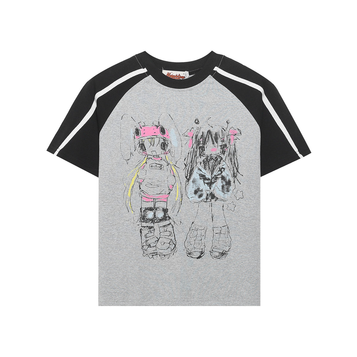 Anime Color Block Raglan Sleeve Short Sleeve T-Shirt WN26865