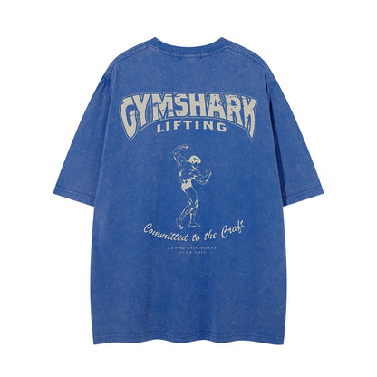 Washed Barbell Print Short Sleeve T-Shirt WN26961