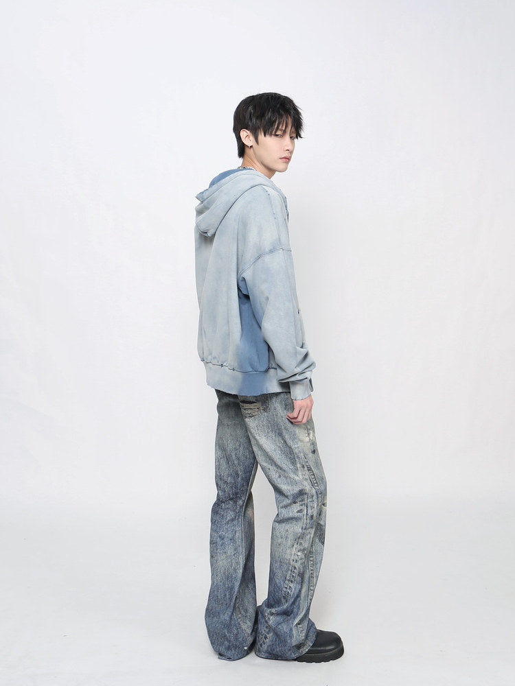 Washed Decorative Detail Zipper Hoodie WN24473