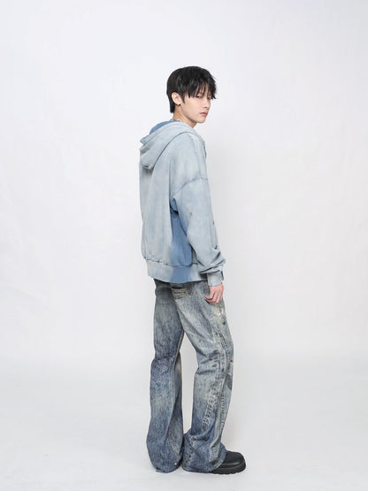 Washed Decorative Detail Zipper Hoodie WN24473