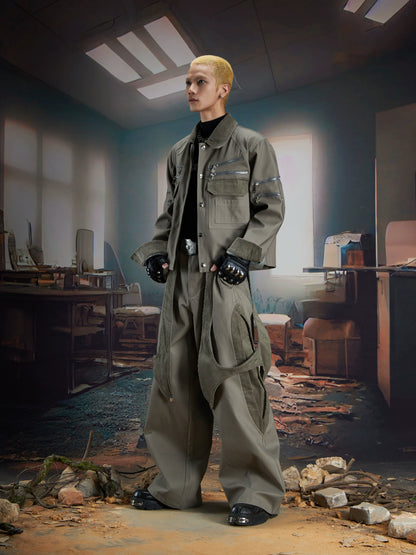 Deconstruction Patchwork Corduroy Zipper Decor Jacket WN21369