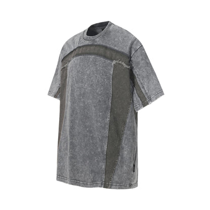 Washed Panel Design Short Sleeve T-Shirt WN25401