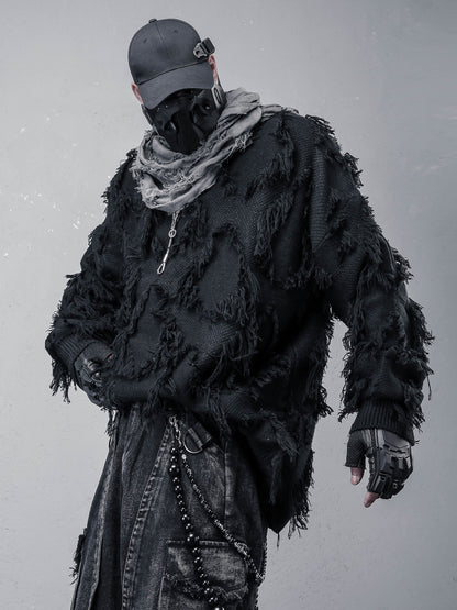 Texture Tassel Oversize Knit Sweater WN22553