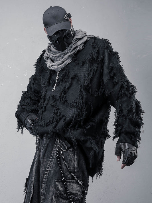 Texture Tassel Oversize Knit Sweater WN22553