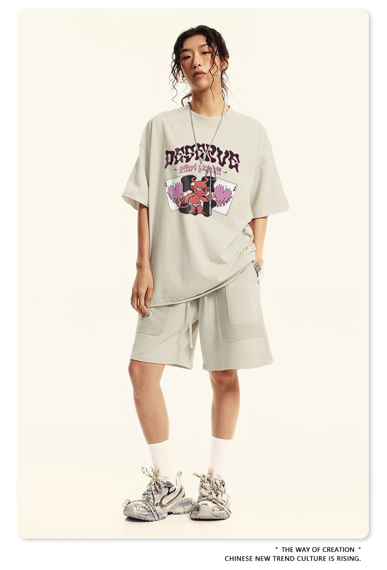 Washed Print Oversize Short-sleeve T-shirt WN6381