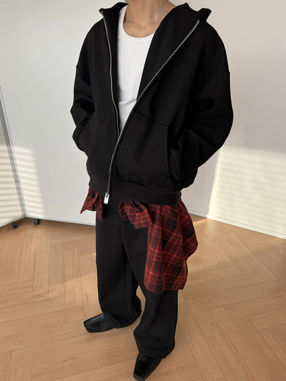 Detachable Fake Layered Plaid Shirt Zipper Hoodie WN15161