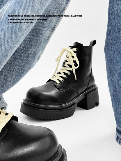 Matte Black Chunky Lace-Up Combat Boots WN24500