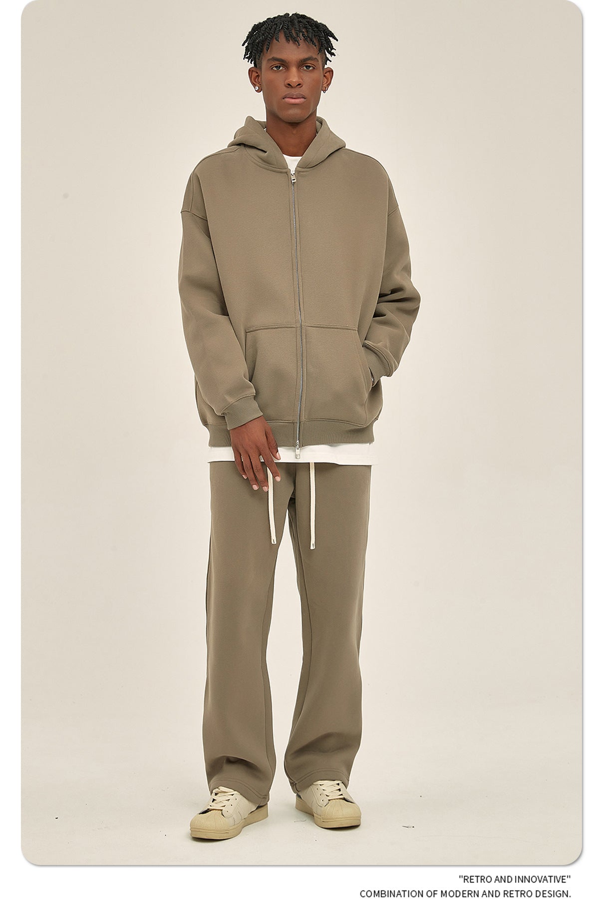Oversize Heavyweight Zipper Hoodie & Heavyweight Sweatpants Setup WN6640-K