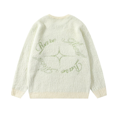 Fake Mink Fleece Letter Broïde Oversize Treen Sweater WN11580