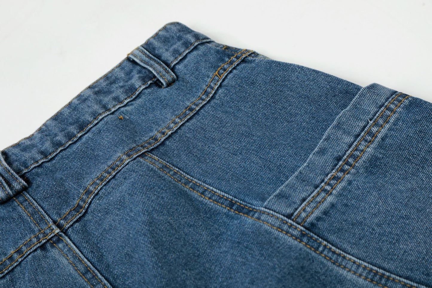 Curved Wide Leg Patchwork Denim Jeans WN25680