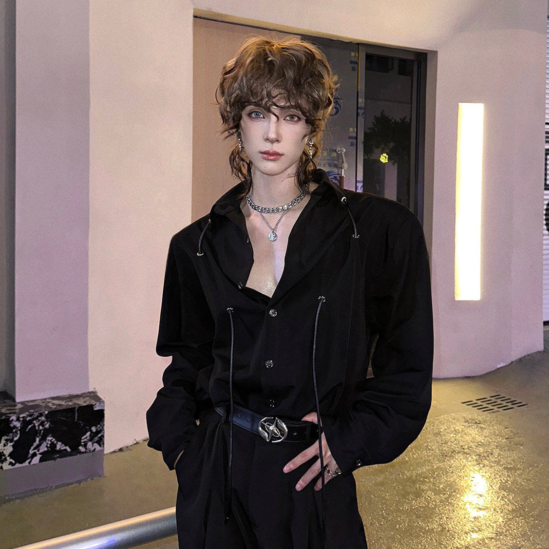 Oversize Drawstring Long Sleeve Shirt WN25141
