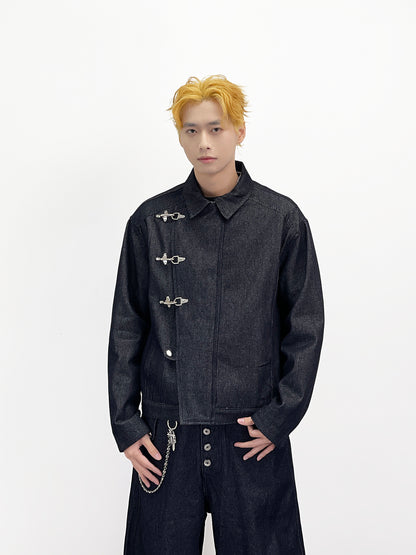 Lobster Clasp Deconstructed Lapel Denim Jacket & Denim Jeans Setup WN24254