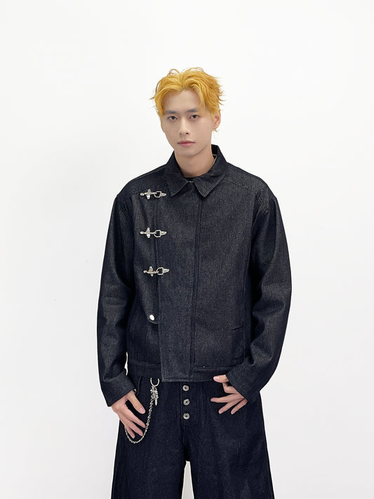 Lobster Clasp Deconstructed Lapel Denim Jacket & Denim Jeans Setup WN24254