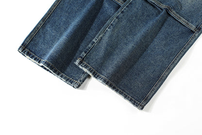 Washed Pleats Patchwork Wide Leg Denim Jeans WN26071