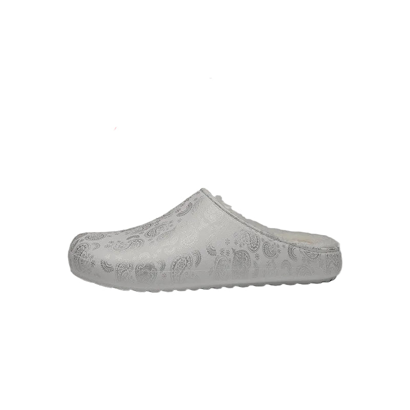 Paisley Print Fake Fur Lined Mules WN23352