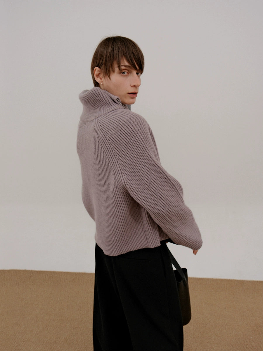 Thick Zipper Stand Neck Knit Cardigan WN21673