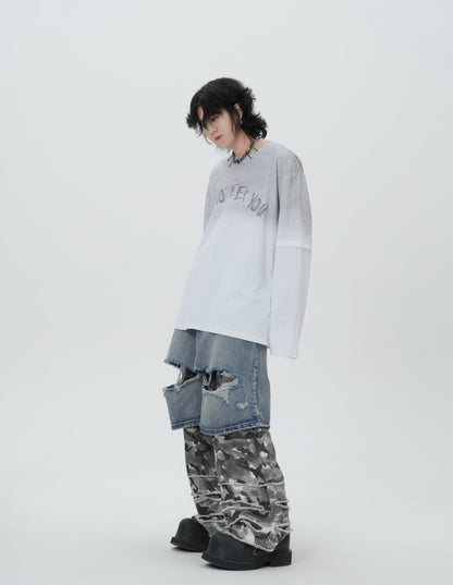 Washed Fake Layered Letter Graphic Short Sleeve T-Shirt WN28014