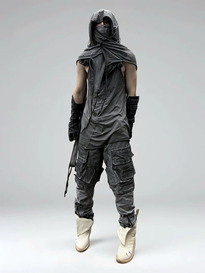 Washed Deconstructed Design Cargo Pants WN21985