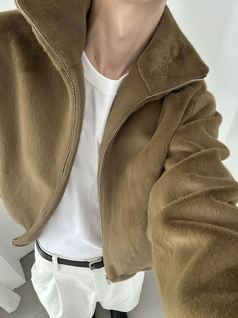 Fake Fur Stand Collar Zipper Jacket WN21585