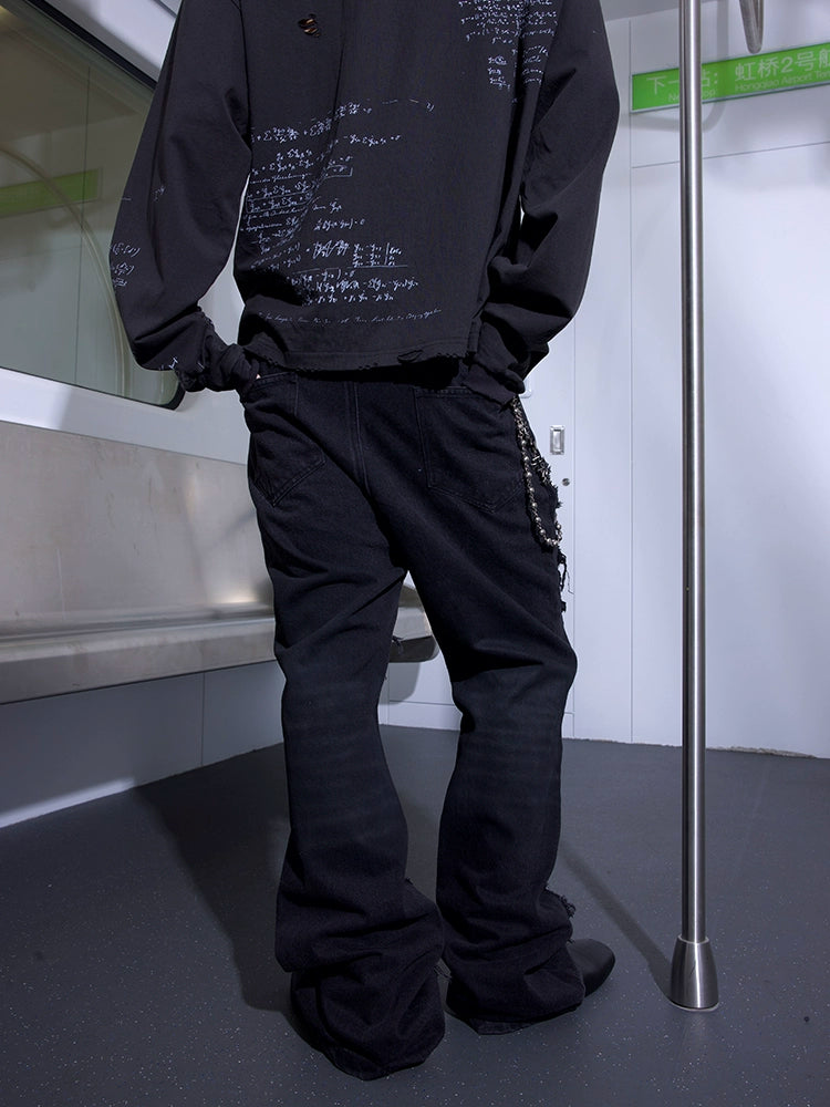 Deconstruction Patch Damage Washed Flare Denim Jeans WN21300