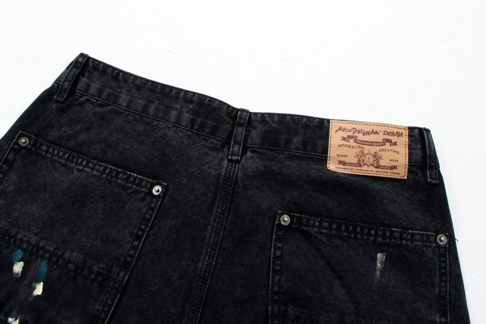 Paint Damage Cargo Straight Denim Jeans WN28093