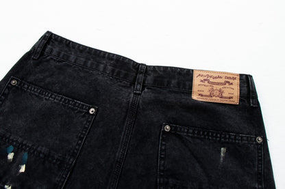 Paint Damage Cargo Straight Denim Jeans WN28093
