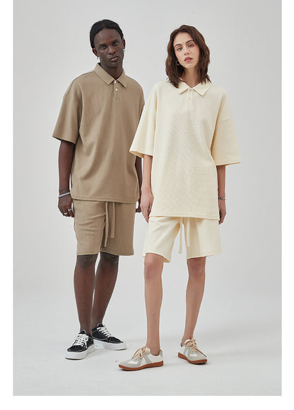 Oversize Waffle Polo Shirt & Waffle Shorts Setup WN6636
