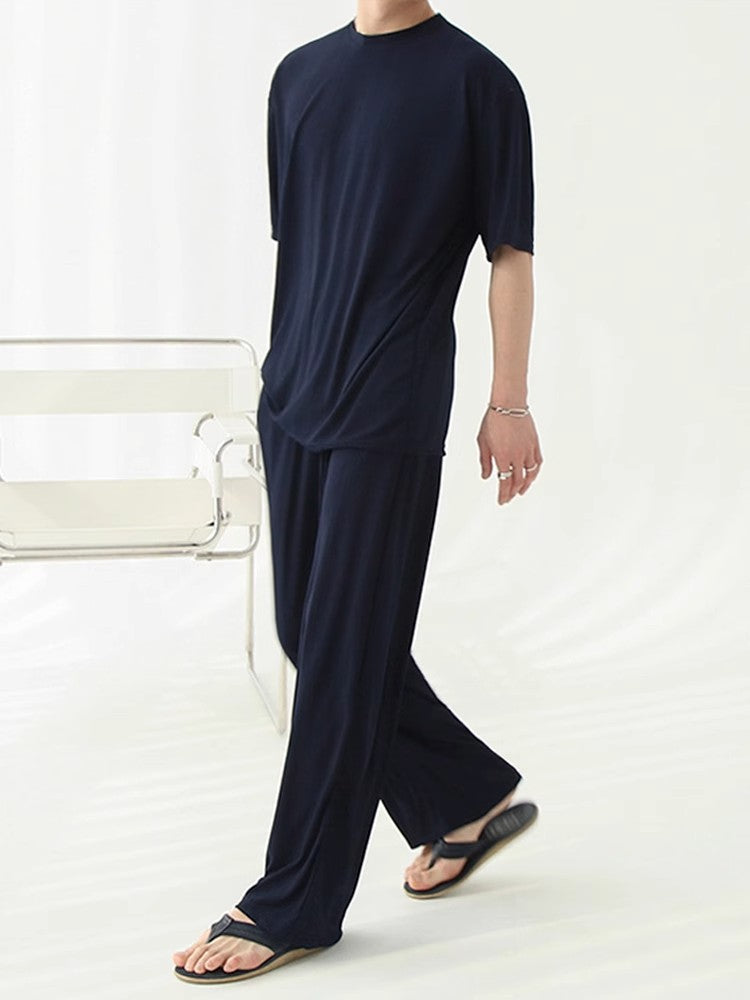 Oversize Drape Short Sleeve T-shirt ＆ Wide-leg Drape Pants Setup WN6730