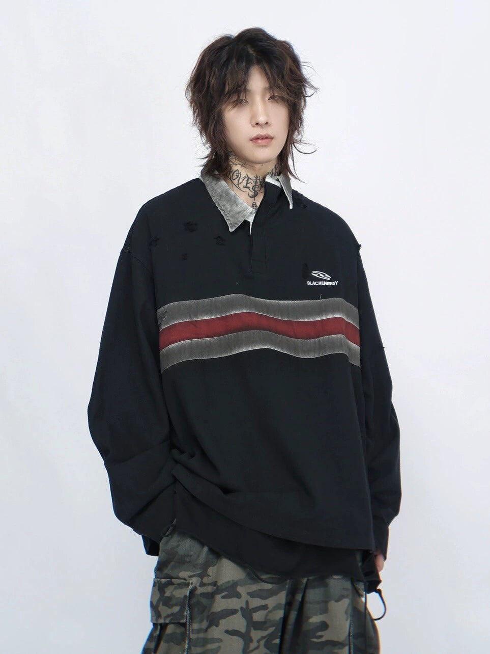 Irregular Long Sleeve Polo Sweatshirt WN7714