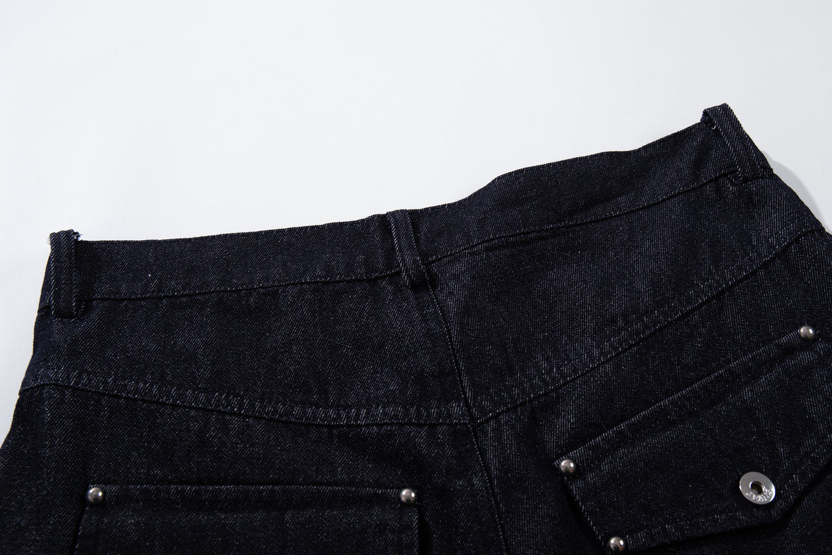 Multi-Button Deconstructed Draped Wide Leg Denim Jeans WN27903