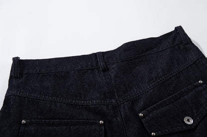 Multi-Button Deconstructed Draped Wide Leg Denim Jeans WN27903