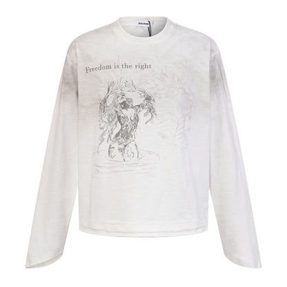 Graphic Print Wash Long Sleeve T-Shirt WN25688