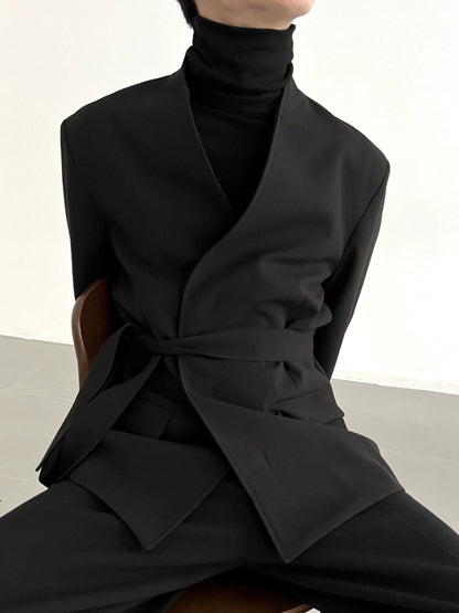 Collarless Belted Tailored Jacket WN21608