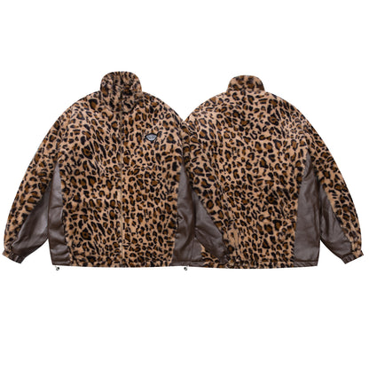 Leopardo estampado PU cuero chaqueta acolchada con cuello alto WN11554