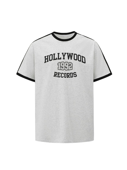 Colorblock Letter Print Oversize Short Sleeve T-Shirt WN20249