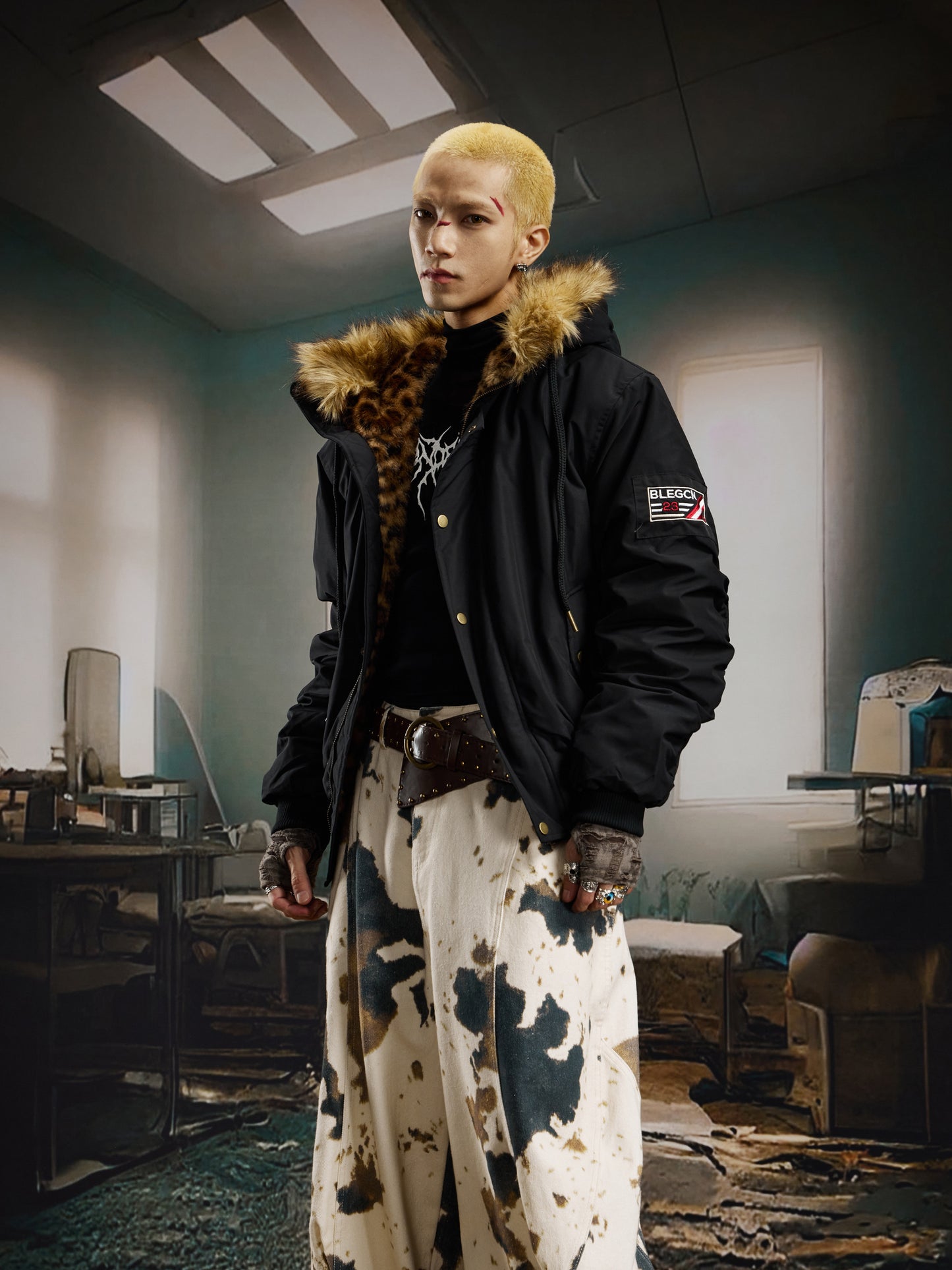 Leopard Fake Fur Hooded Padded Jacket WN22735