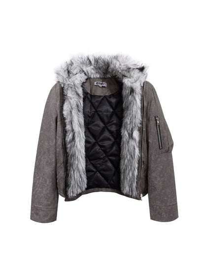Cropped Fake Fur Collar Quilted Jacket WN28047
